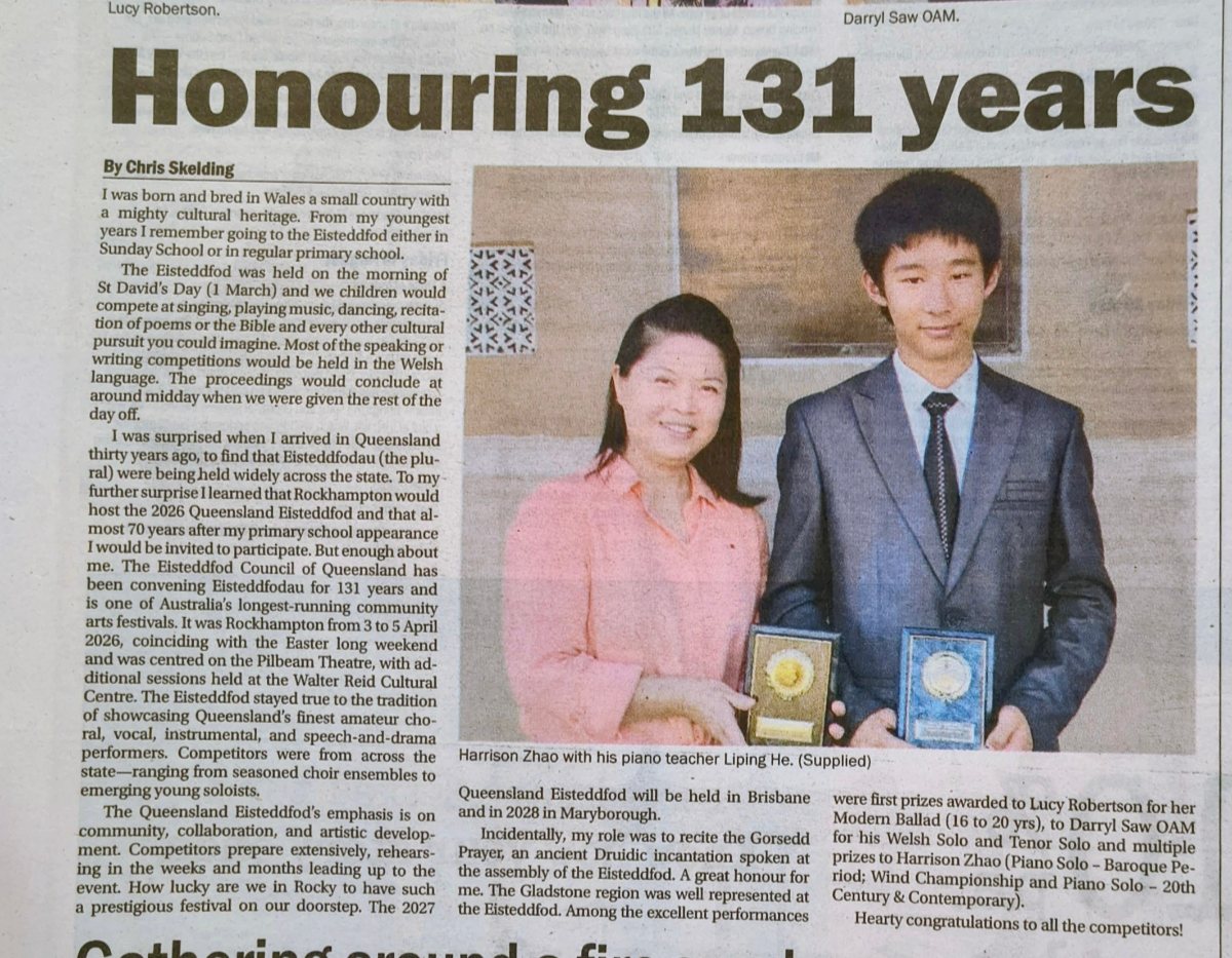 Harrison with Ms Liping at the 131st Queensland Eisteddfod